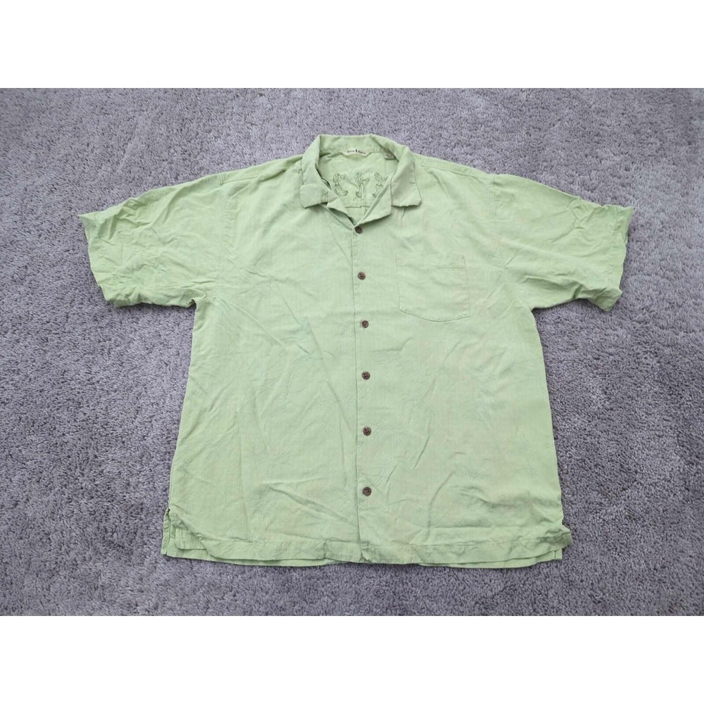Tommy Bahama Button Up Shirt Mens XL Textured 100% Silk Chest Pocket Casual